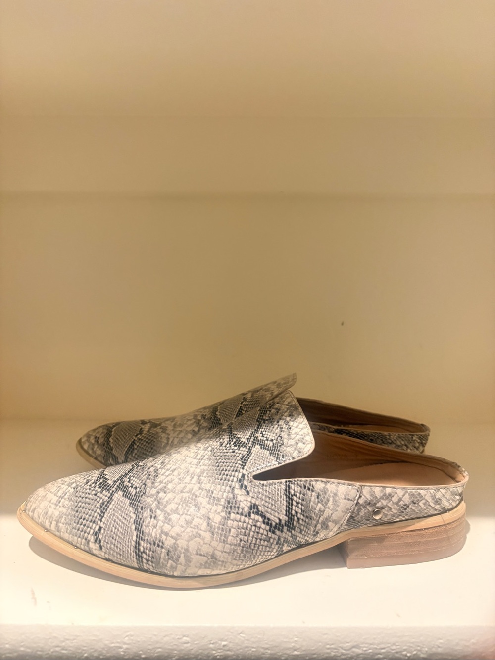 Nova Snake-Print Slip-On Mule in Cream and Gray
